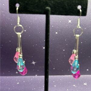 Christmas Light Bulbs Pink and Blue Dangle Earrings